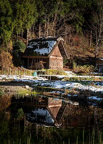 Japanese Thatched Hut Reflection