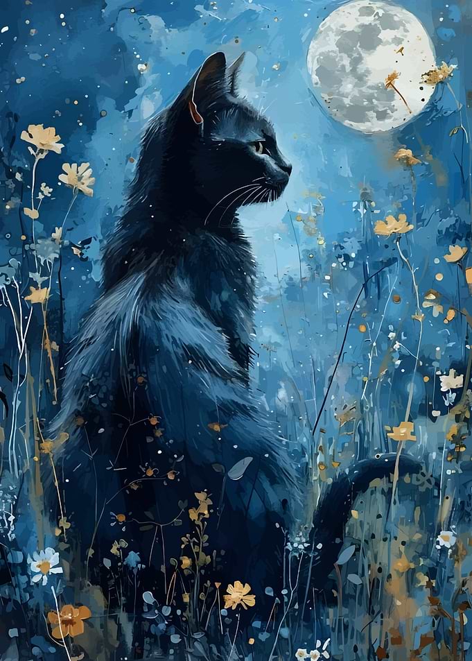 Black Cat Under Moonlight