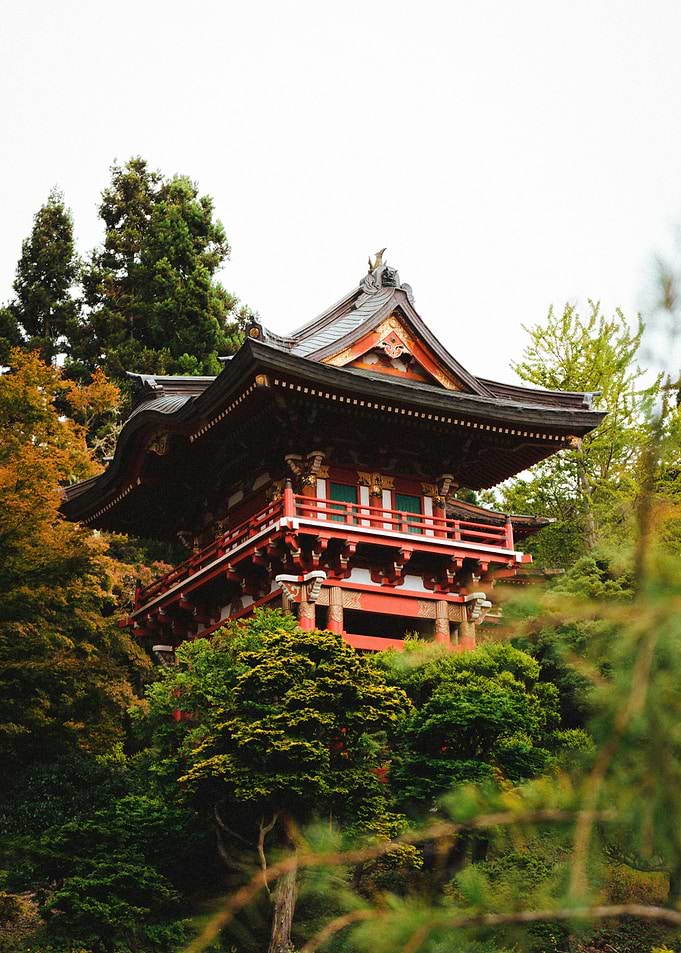 Japanese Pagoda in Lush Greenery