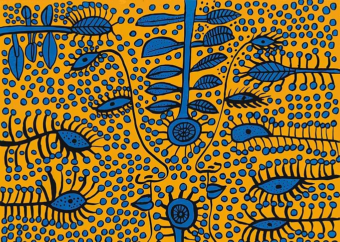 Abstract Art with Eyes and Flowers