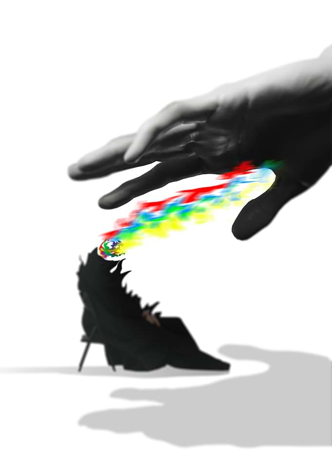 Hand Reaching Down with Colorful Energy