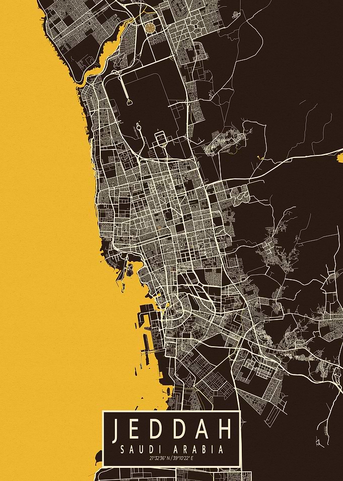 Jeddah City Map Saudi Arabia Pastel