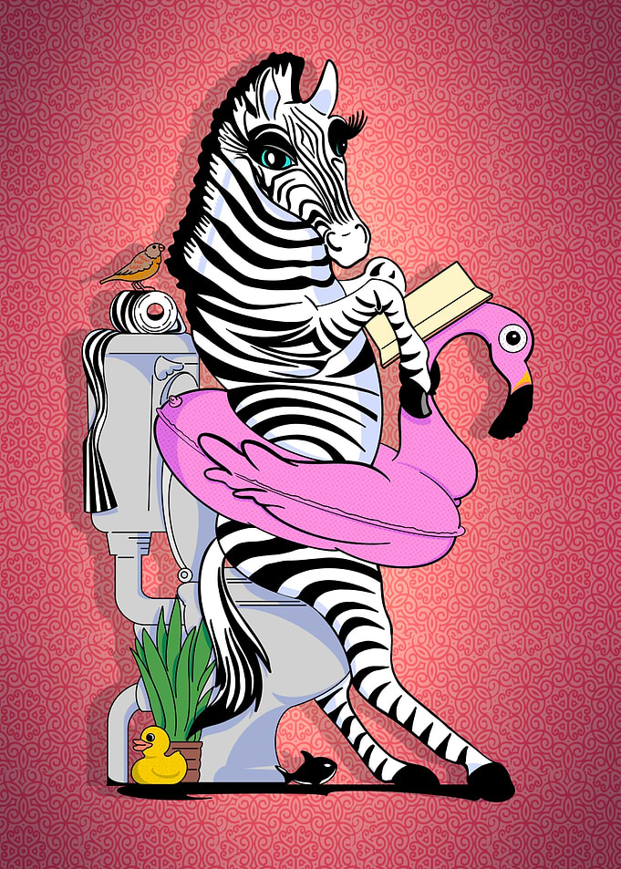Zebra Reading on Toilet