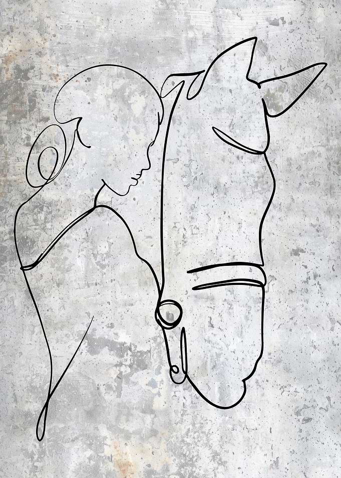 Elegant Woman and Horse Line Art