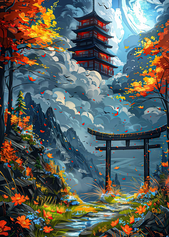 Japanese Pagoda Landscape