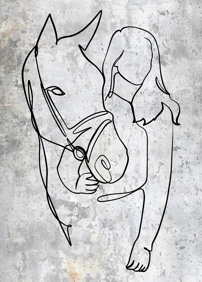 Horse and Girl Line Art