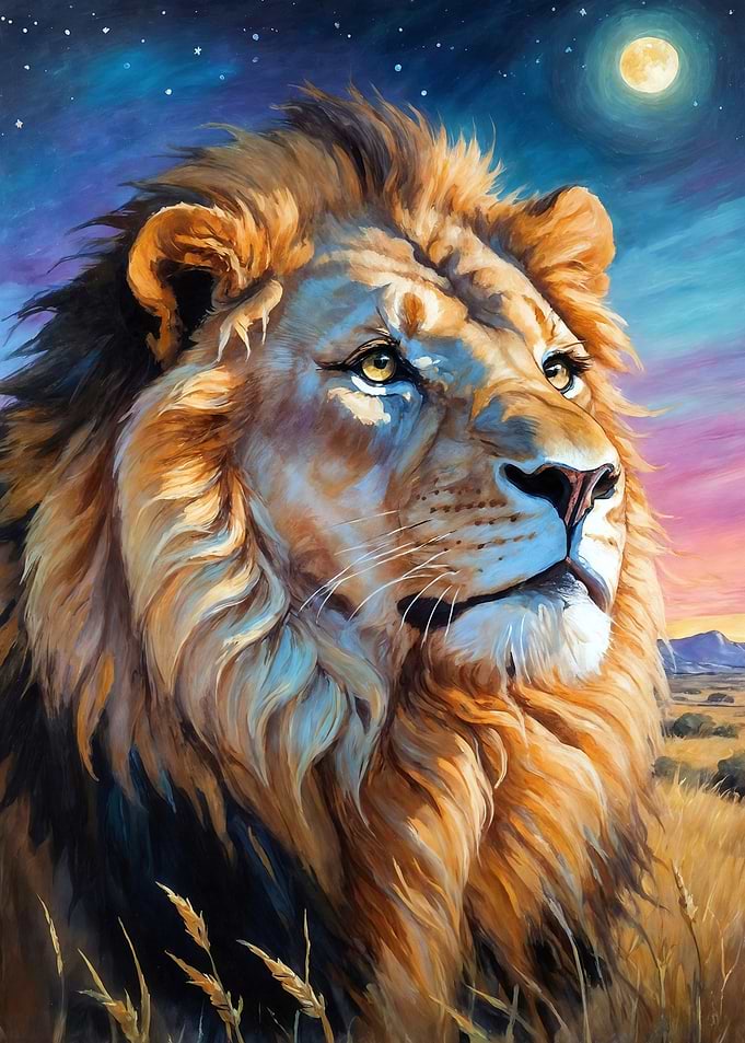 Majestic Lion Portrait Under the Night Sky