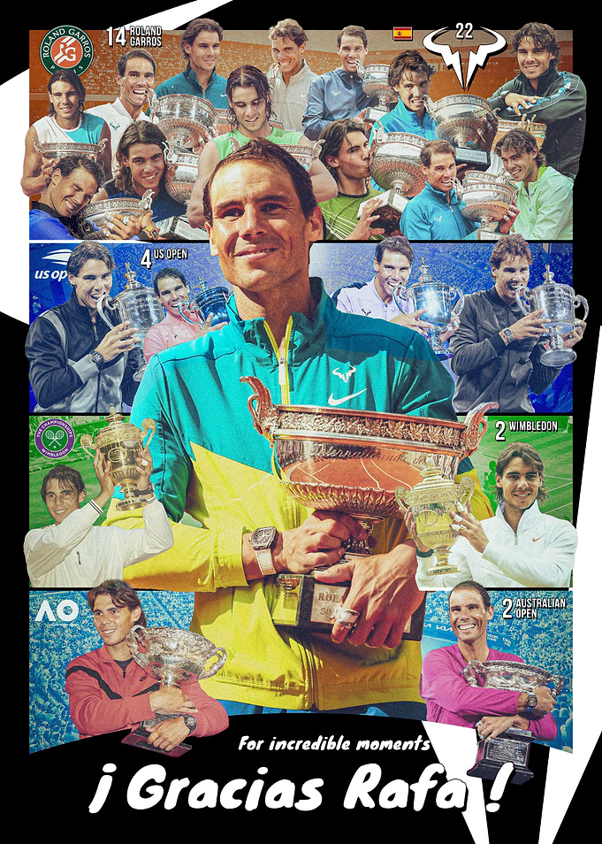 Rafael Nadal 22 Grand Slams Champion - black