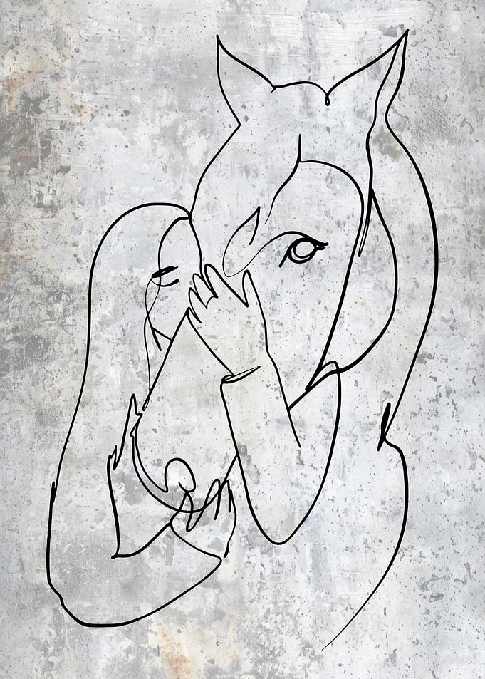 Horse and Woman Line Art