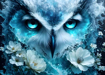 Mystical Owl with Flowers