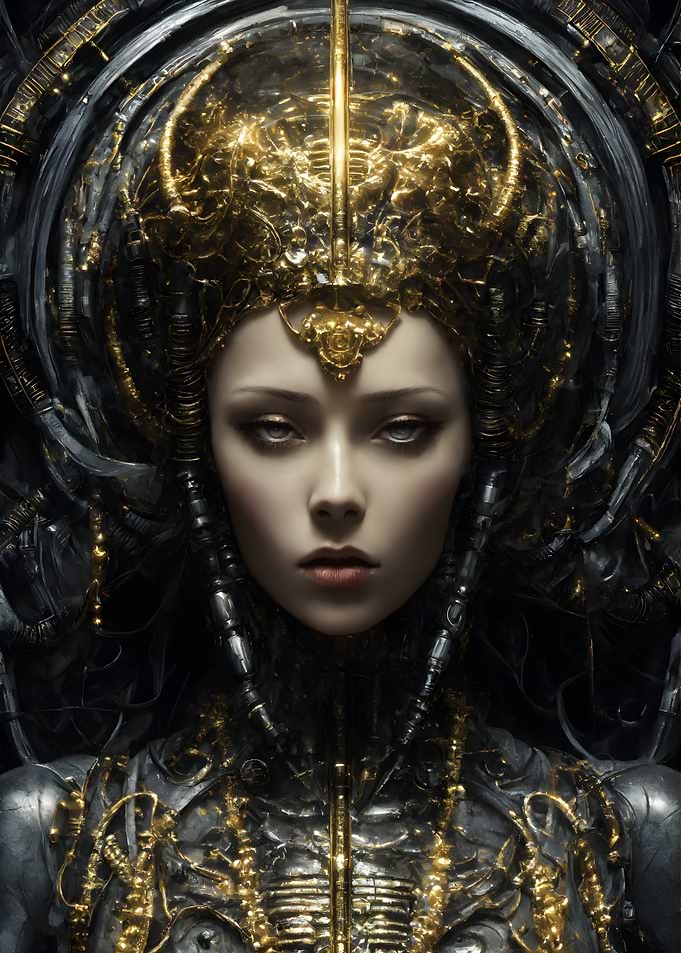 Cyberpunk Woman in Gold Goddess