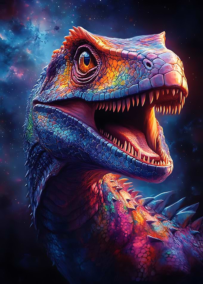 Galactic Raptor Roar : Rainbow Dinosaur