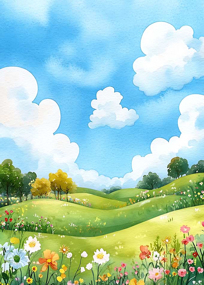 Watercolor Meadow Landscape