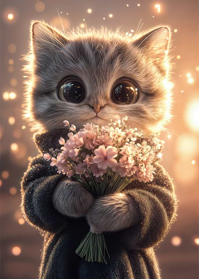 Cute Kitten with Flowers