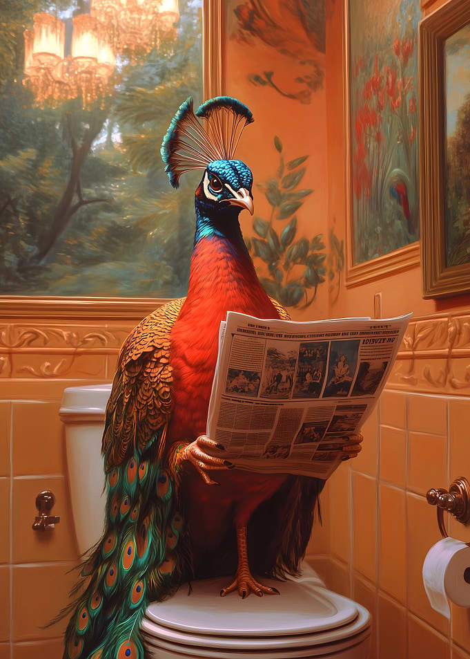 Peacock Reading Newspaper Toilet