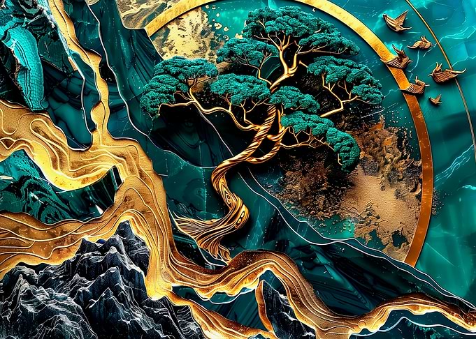 Gold & Emerald Bonsai Art