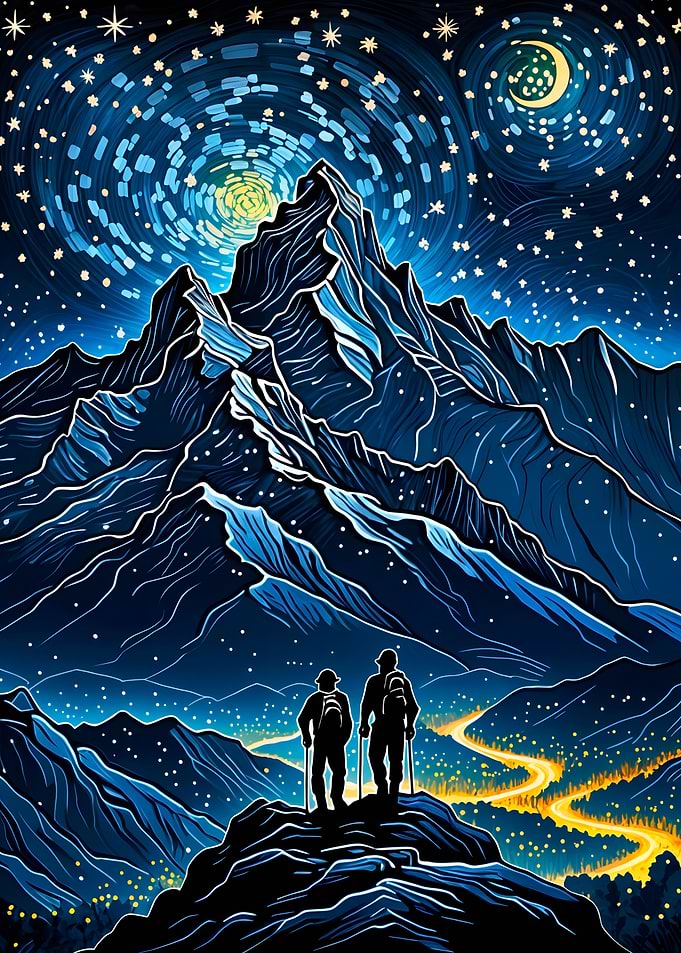 Mountain Climber Starry Night