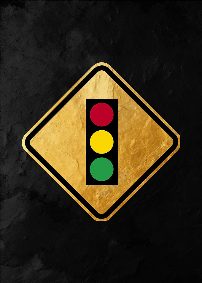 Gold Traffic Light Sign