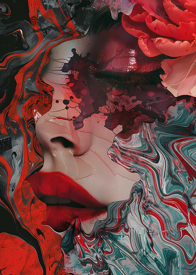 Abstract Portrait with Red Lips