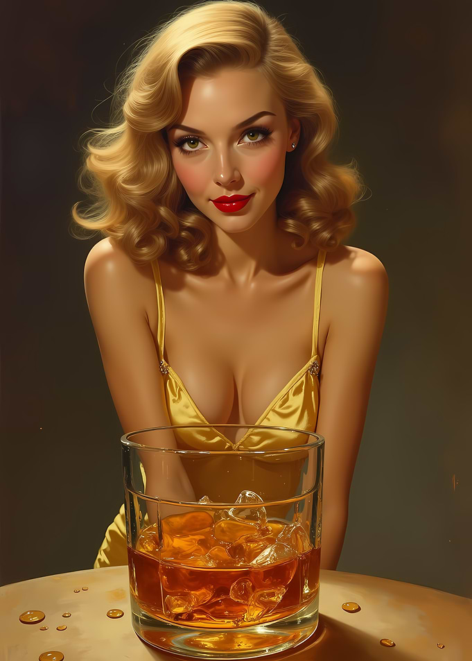Golden Hour Cocktail - 40s Pinup Serving Whiskey