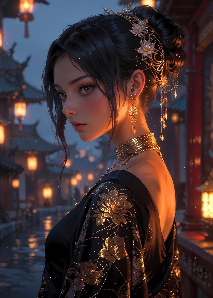 Elegant Asian Woman in Gold