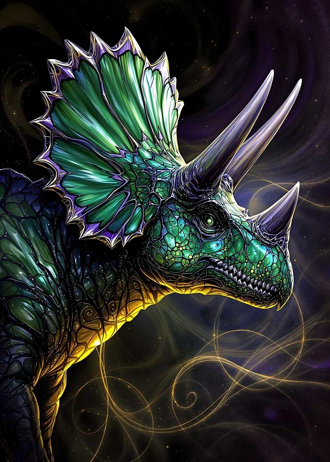 Green Triceratops with Golden Glow
