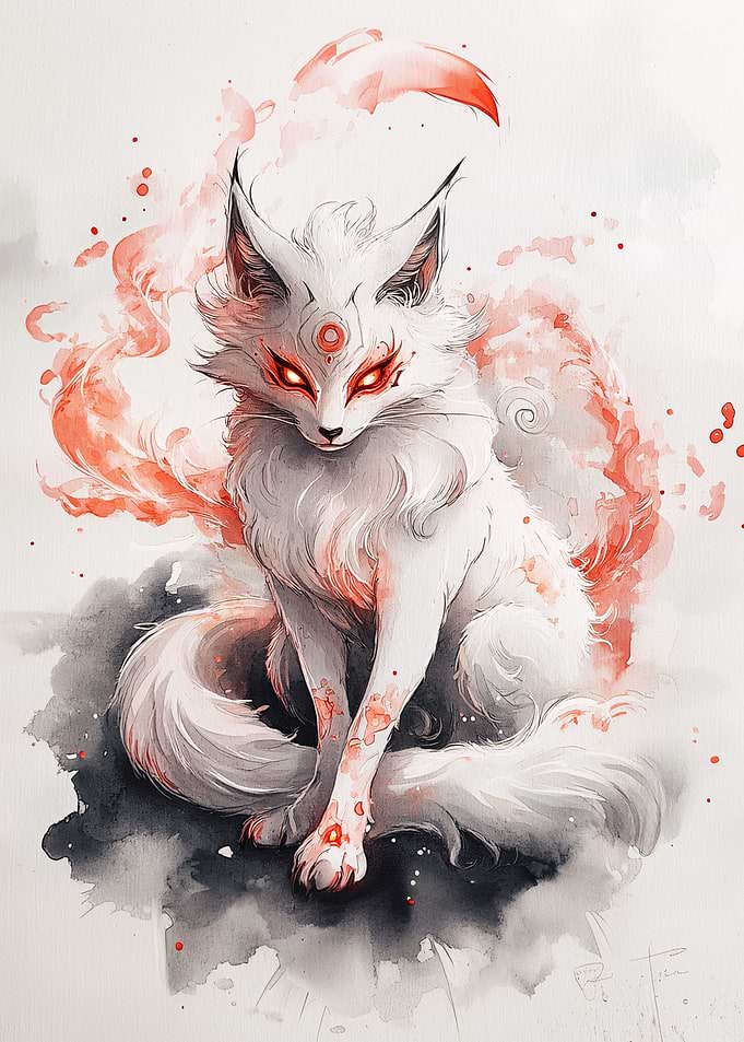 White Fox with Red Eyes