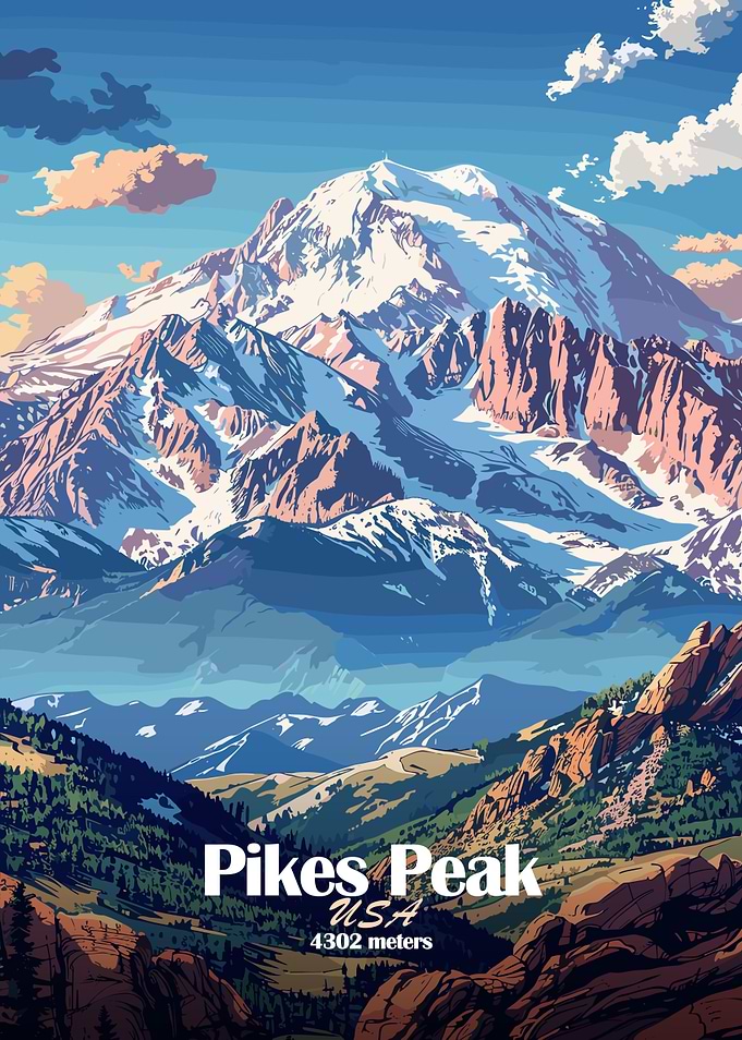 Pikes Peak Mountain Illustration