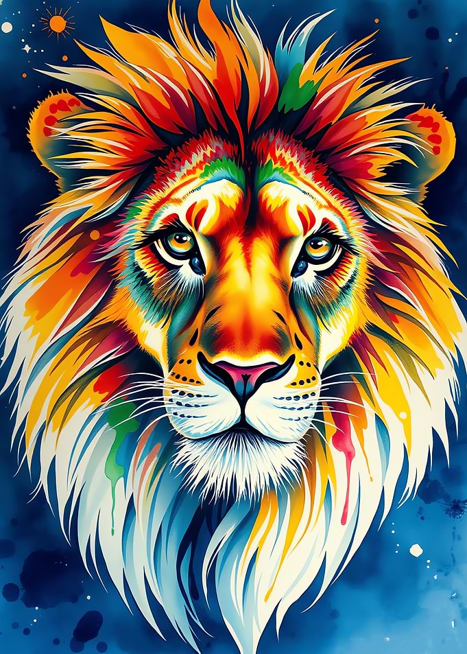 Colorful Lion Portrait