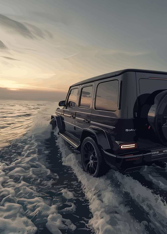 Black SUV Driving Through Water