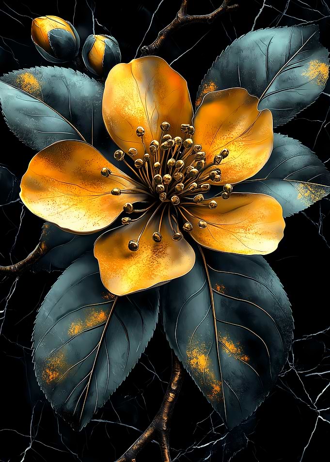Golden Flower Bloom Japanese Landscape