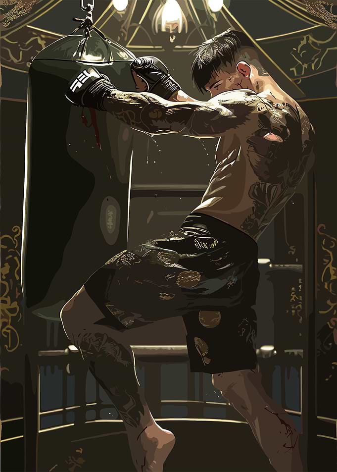 Tattooed Boxer Training