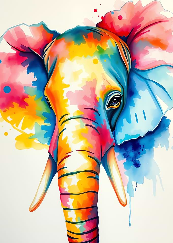 Colorful Elephant Watercolor