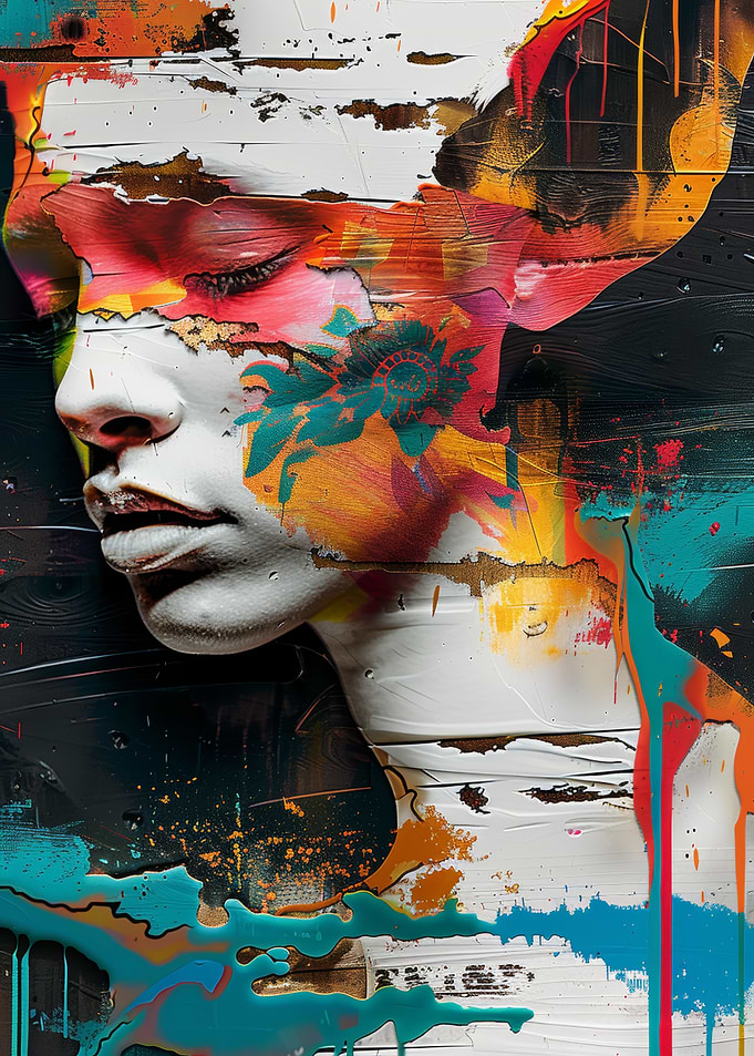 Abstract Portrait with Floral Detail and Colour