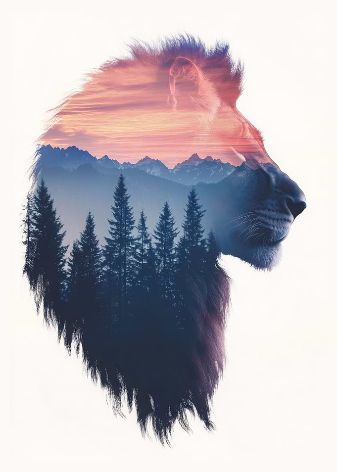 Lion with Mountain Sunset