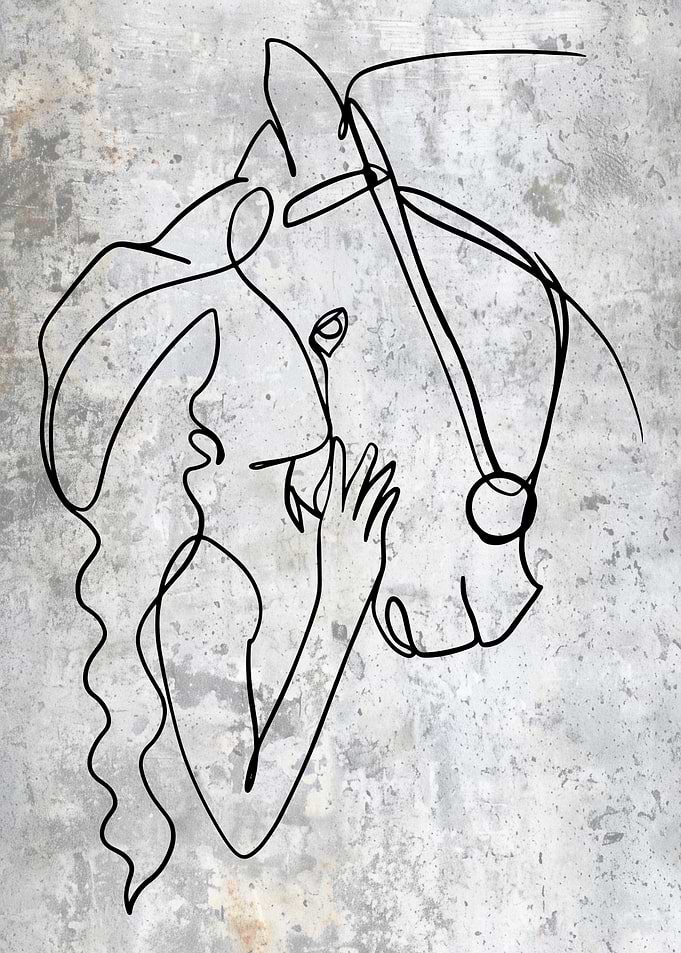 Western Woman and Horse Line Art