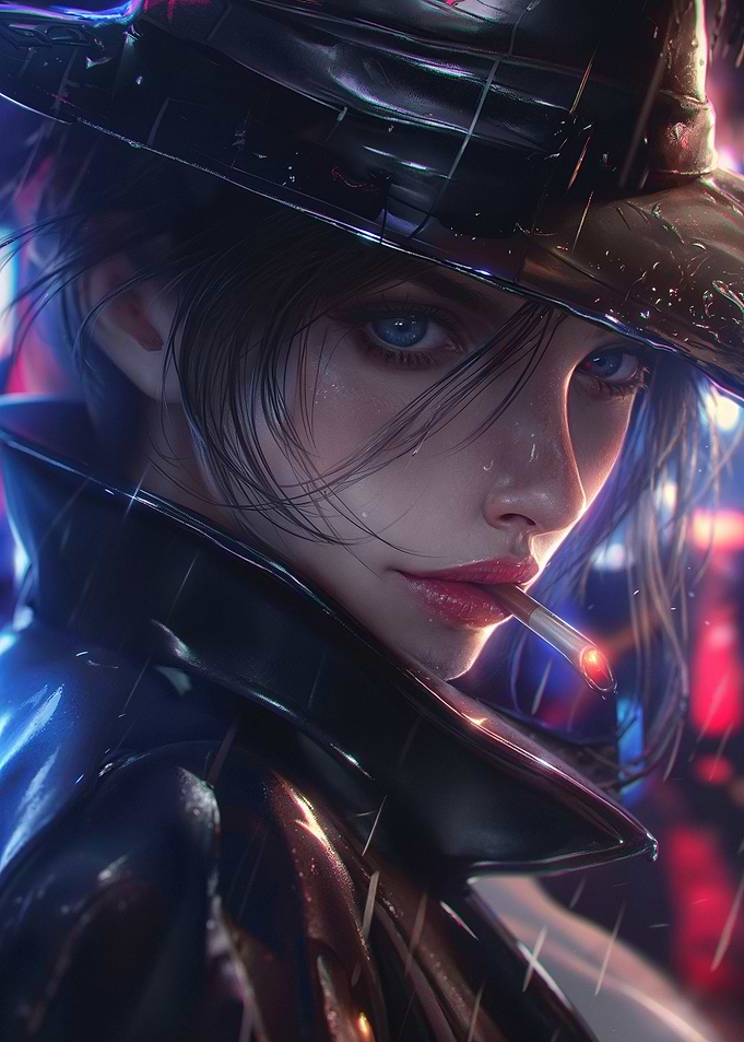 Cyberpunk Woman with Cigarette