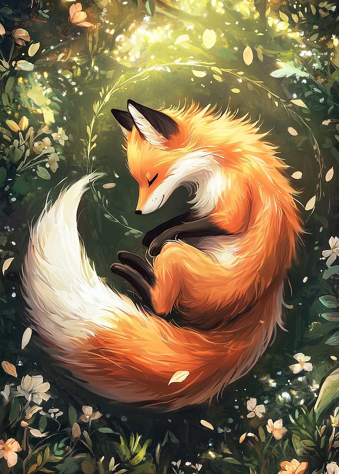 Sleeping Fox in Flowers