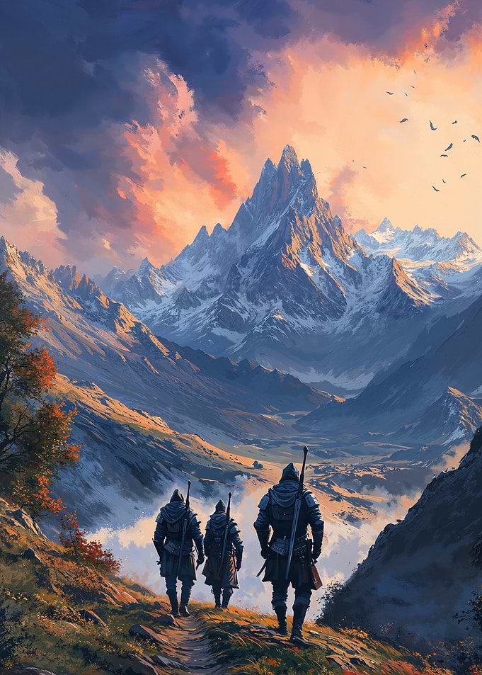 Mountain Path at Sunset Adventurers