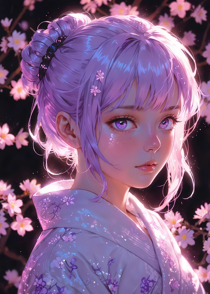 Spring Anime Girl with Purple Hair