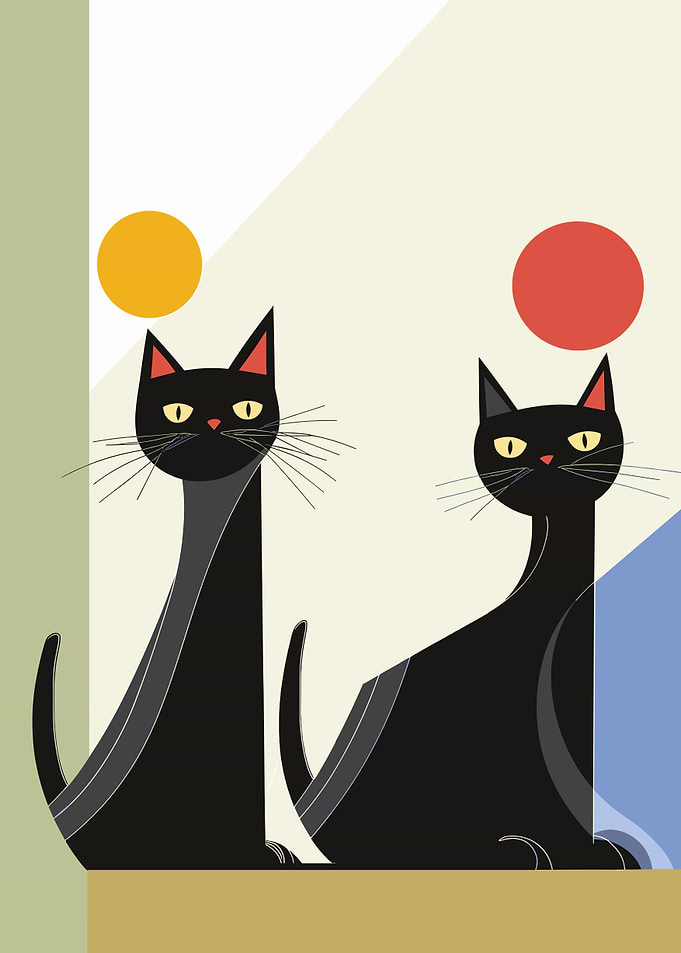 Original Black Cats with Geometric Shapes