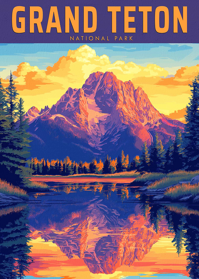 Grand Teton National Park Vintage Travel Poster