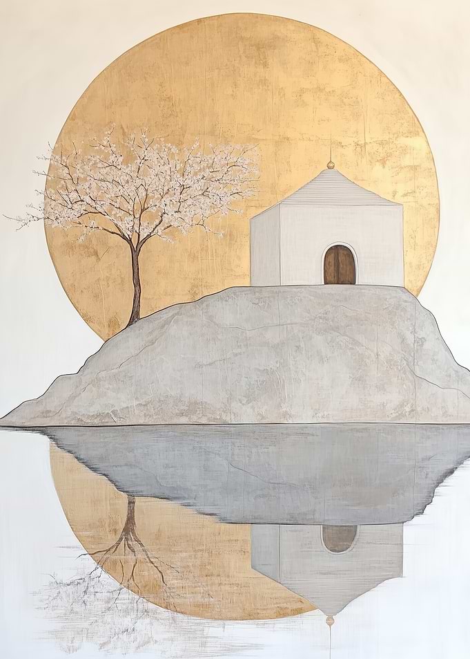 Minimalist Zen Landscape with House