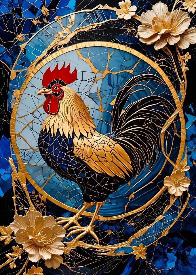 Chicken Rooster Kintsugi Art