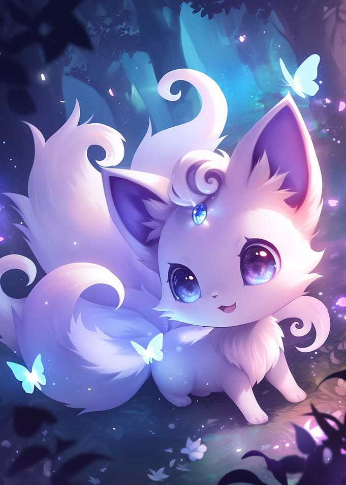 Cute White Fox with Butterflies