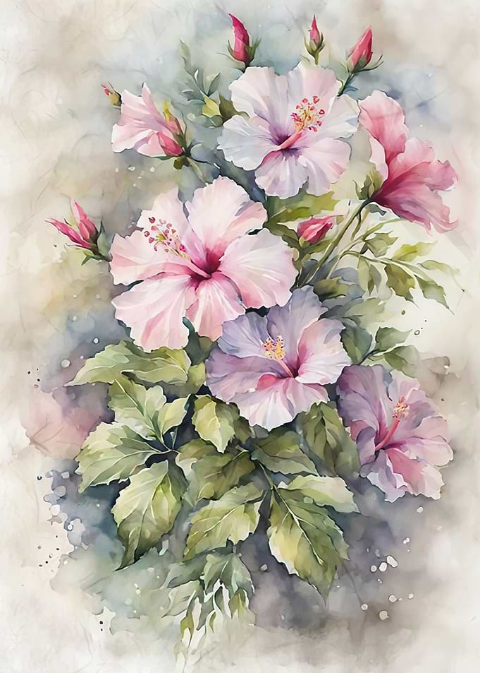 Watercolor Hibiscus Bouquet