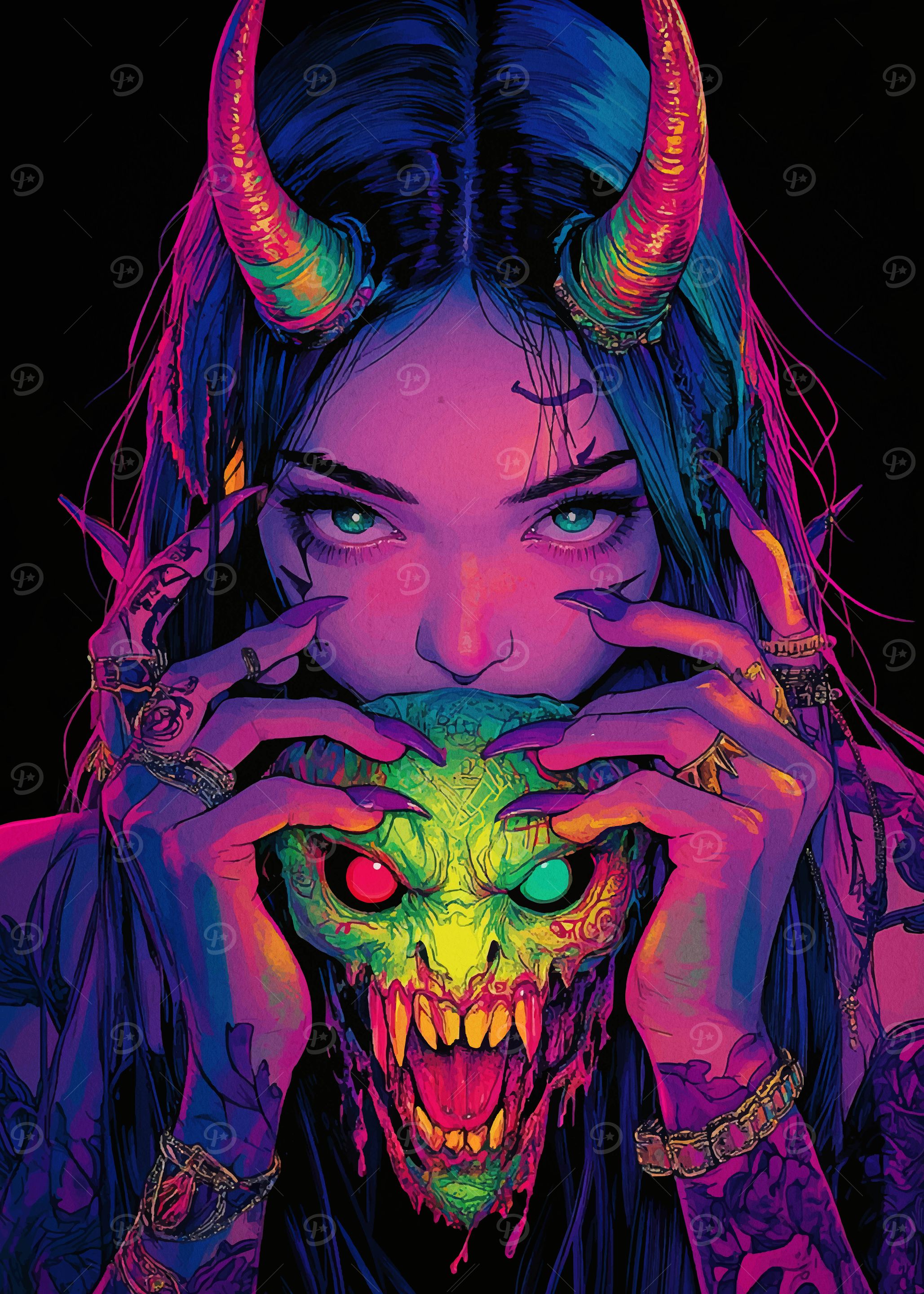 Demon Girl with Skull