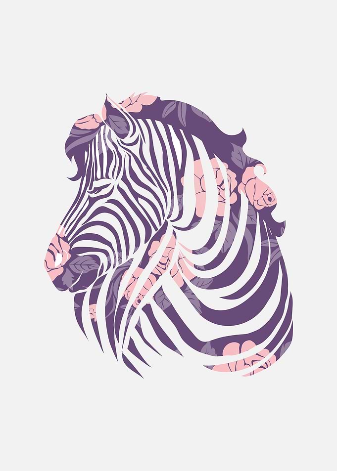 Floral Zebra Design, Zebra Portrait Print, Eclectic Zebra Poster, Colorful Flowery Zebra Illustration, Animal Wall Art, Zebra Lover Gift