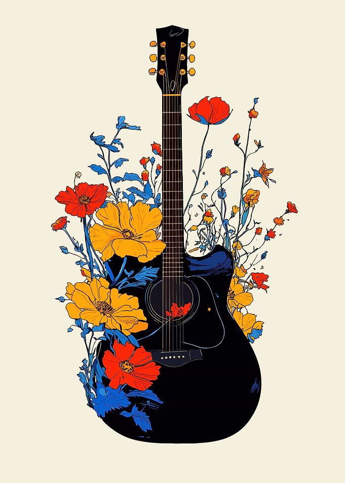 Acoustic Guitar with Flowers