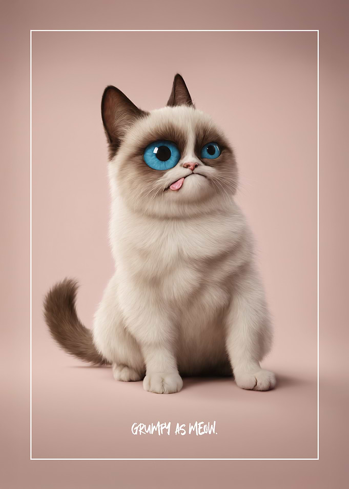 Funny Grumpy Cat Illustration Meow